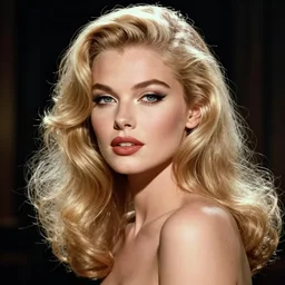 stunning award - winning portrait by sarah moon of a beautiful young feminine blonde woman. vintage hollywood glamour. long shiny wavy hair. dramatic high fashion makeup. vogue. fashion photography. canon 5 0 mm.