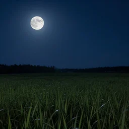 a field at night, night time, moonlight, dark blue sky, finely illustrated, highly detailed, good value control, good edge control, anime, animation, octane render, 8 k