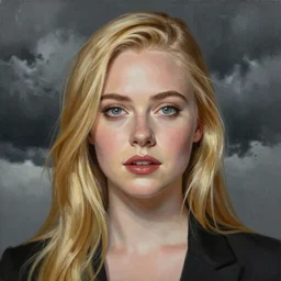 professional painting of Elle Fanning in the style of Mark Waid, head and shoulders portrait, symmetrical facial features, smooth, sharp focus, illustration, intricate, stormy weather, extremely detailed masterpiece,