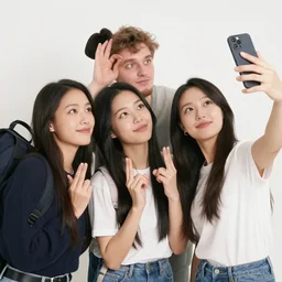 chinese girls taking selfie with white man