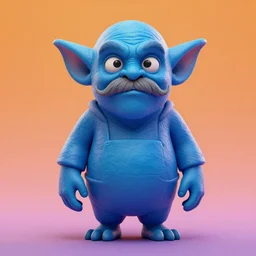 a highly detailed 3 d model of a blue wrinkled goblin merchant with a mustache : 1 | centered, colorful, matte background : 0. 9 | by james gurney : 0. 7 | unreal engine, deviantart, artstation, octane, finalrender, zbrush, keyshot, concept art, hd, 8 k resolution : 0. 8