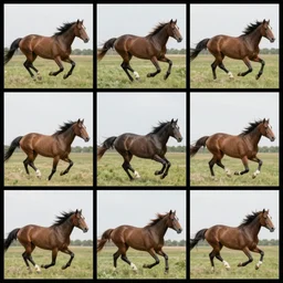 6 contiguous frames of a horse running from a video clip
