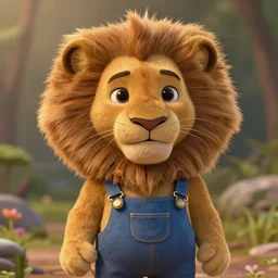 very beautiful portrait of an extremely cute and adorable little lion wearing overalls, smooth, perfect face, fantasy, character design by mark ryden and pixar and hayao miyazaki, sharp focus, concept art, intricate detail, cinematic lighting, hyperrealistic, 5 0 mm, diorama macro photography, 8 k, nature