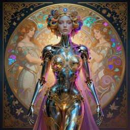 neon cyborg, Neo Rococo Expressionist, Maximalism, orientalism, diffuse lighting, fantasy, intricate, elegant, highly detailed, lifelike, photorealistic, digital painting, artstation, illustration, concept art, smooth, sharp focus, art by John Collier and Albert Aublet and Krenz Cushart and Artem Demura and Alphonse Mucha