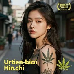 portrait of cannabis tattoos girl hsinchu street photography, book cover illustration