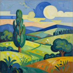 a beautiful landscape in a Cubo-Futurism style, digital art