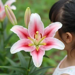 girl lily 7 years old in beautiful nature free flower