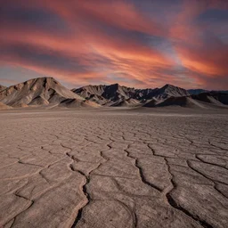 wasteland with craters and half - broken mountains, with a red sky