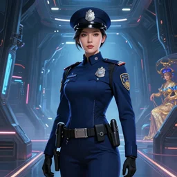 portrait futuristic planet mercury police uniform female, in a future huge spaceship internal, neon light, ssci - fi and fantasy, intricate and very very beautiful and elegant, highly detailed, digital painting, artstation, concept art, smooth and sharp focus, illustration, art by tan zi and ayanamikodon and alphonse mucha and wlop