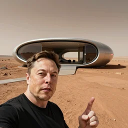 Elon musk selfie and show his futuristic house on mars