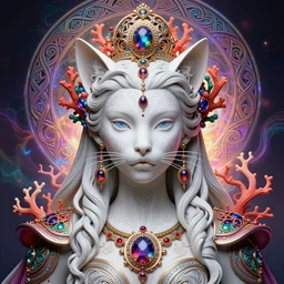 portrait of queen cat as the hulk, hyperdetailed illustration by irakli nadar and alexandre ferra, volumetric lighting, celtic fantasy art, psychedelic, intricate, hyper detailed, smooth, vibrant aura, intricate linework, white porcelain skin, faberge, coral
