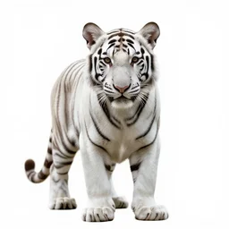 baby white tiger, high detail photograph, full body, isolated on a pure white background, centered, entire subject in frame, sharp focus, soft studio lighting