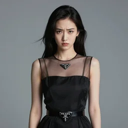 very annoyed female necromancer in a prada dress, lightly transparent luxury materials, symmetrical, cinematic, elegant, professional studio light, real dlsr photography, sharp focus, 4 k, ultra hd, sense of awe, high fashion