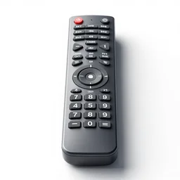 futuristic television remote, stylized 3d render, isolated on a pure white background, centered, entire object in frame, sharp focus, soft studio lighting