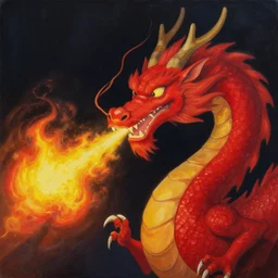 painting of red dragon breathing fire at night, by artgerm, by justin cheung, by greg hildebrandt, by wlop, charlie bowater, golden ratio, symmetric, elegant, ornate, luxury, elite, matte painting, cinematic, trending on artstation, deviantart and cgsociety, 8 k, high resolution