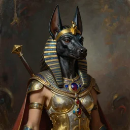 Mystical Valkyrie, Portrait of a beautiful female Anubis warrior, Regal, Realistic, Refined, Detailed Digital Art, Oil Painting, William-Adolphe Bouguereau, Michael Cheval, Esao Andrews, Steampunk, Walt Disney (1937), Highly Detailed, Cinematic Lighting, Unreal Engine, 8k, HD