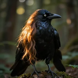 werecreature, mixture of human and crow, photograph captured in a forest