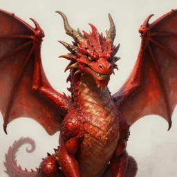 close up painting of a red dragon with giant open wings and a snobby smile. extremely detailed. majestic. beautiful. 4 k. award - winning. epic lighting
