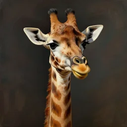 Norman Rockwell portrait of a smiling giraffe that is snooty and french