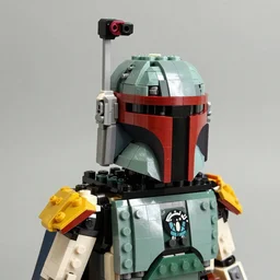 HD photo of Intricate Lego sculpture of Boba Fett soft lighting plastic