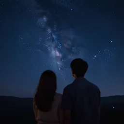 Beautiful couple looking at the stars digital art