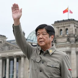 ww 2 photo of bongbong marcos raising his right hand in the reichstag,