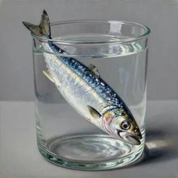 a sardine in a glass, extremely detailed masterpiece, oil on canvas, by michael godard,