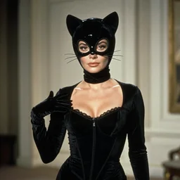 Gina Lollobrigida in a black cat costume, photorealistic