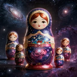 russian dolls in cosmos with nebulas, galaxies and supernovas, digital art style
