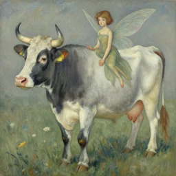 fairy cow! by gerald brom, by mikhail vrubel, by peter elson, muted colors, extreme detail, trending on artstation, 8 k