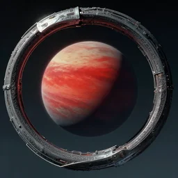 movie still frame, sci - fi alien huge megastructure of metal greeble rings around red striped planet, beautiful composition, 8 k, cgi, by ridley scott, zack snyder and michael bay