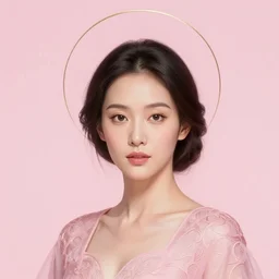 lucy liu with a halo, soft pink background, intricate, elegant, highly detailed, digital painting, artstation, concept art, smooth, illustration, art by artgerm and hsiao ron cheng