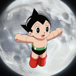 astro boy flying to the moon