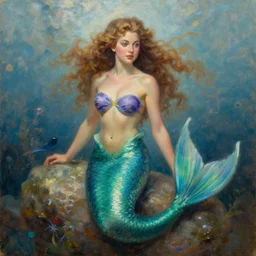 real mermaid, oil painting, beautiful, curly hair, hd,