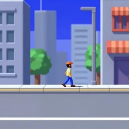 glitchy Nintendo 64 N64 game, third person, man walking through city