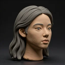 ultra realistic clay head of one beautiful woman on black background, highly detailed, real, canon 5 d