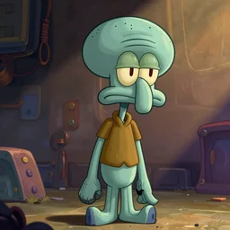 cyberpunk robotic squidward, sharp lines, digital, artstation, colored in