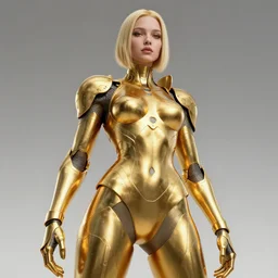 cyberpunk goddess, body golden armor, low view, by vladimir volegov and alexander averin and delphin enjolras and daniel f. gerhartz intricate elegant highly detailed digital art, artstation