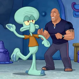 Squidward breakdancing with Dwayne Johnson, 8K