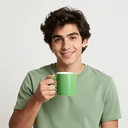 portrait of a ( ( ( una taza de cafe grande y verde ) ) ), ( ( futuro hermoso joven hechizero latino macho alegre ) ), lleno de nubes y magia, el sol, concept character, by greg rutowski and tezuka and oi and mucha and bierstadt and remington, trending on artstation