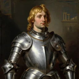 juno temple, with shinny blonde hair, wearing maximilian armour, oil painting by titian, hard focus