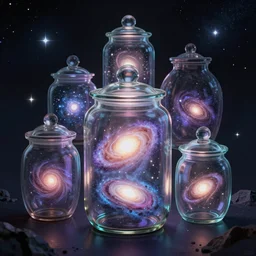 galaxy of jars , magical universe, parallel universe, realistic, highly detailed , glowing effect, illustration,