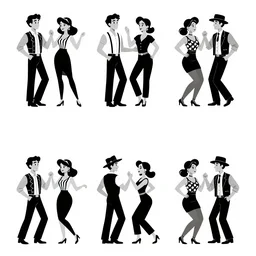 game asset sheet, material study, 2 d sprite, 1 9 5 0 s style rockabilly characters dancing