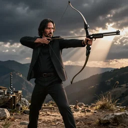 John Wick, using a bow instead of a gun, in a combat style he calls Arch-Kata.