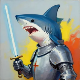 greg manchess side portrait of a knight with the head of a shark with a light saber, organic painting, sunny day, matte painting, bold shapes, hard edges, street art, trending on artstation, by huang guangjian, gil elvgren, ruan jia, randy vargas, greg rutkowski