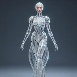 woman full body, ethereal, biomechanical, cyberpunk, covered in diamonds and other gems glowing, elegant posed intricate, extremy detailed andrew chiampo, frederik heyman, beeple, cgsociety, artstation. cinematic lighting, highly detailed 4 k art
