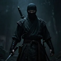 Demon ninja warrior, Airbrush, low-key lighting, low angle, somber, sinister, doom, haunting