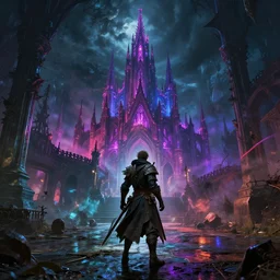 dark souls 3 by moebius and kilian eng, atmospheric, fine details, vivid, neon, masterpiece
