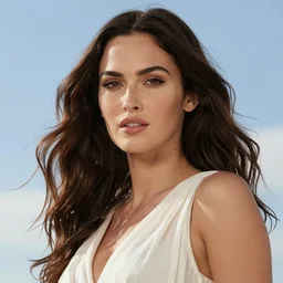 megan fox as a Greek goddess in the sky, beautiful face