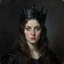 The portrait of Lady in black wax crown by Olga Esther, dark fantasy, witcher, very detailed oil painting, masterpiece, 8k